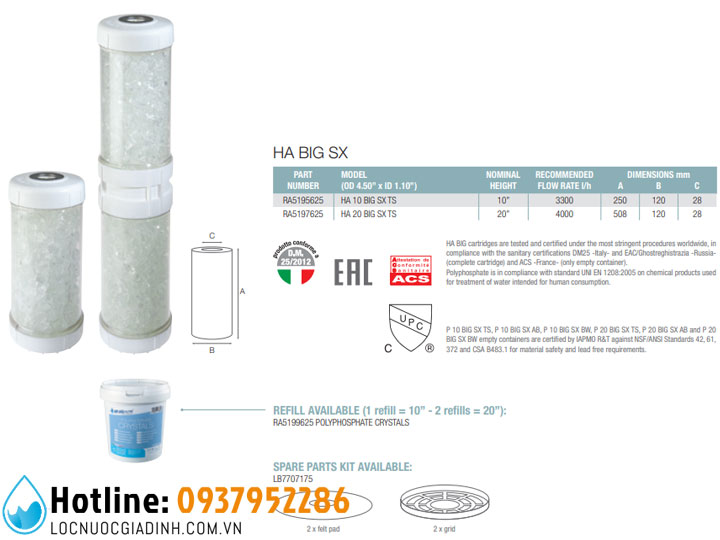 Lõi Chống Đóng Cặn Polyphosphate Atlas Filtri HA BIG 10 inch